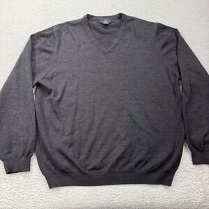 Brooks Brothers 346 Mens XL Charcoal Gray Merino Wool Stretch V-Neck Sweater